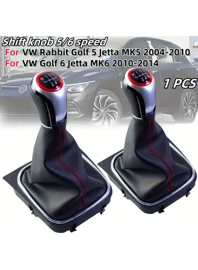 6 Speed Gear Shift Knob PU Leather Boot Cover For VW Golf 5 6 Jetta MK5 MK6 2004 2014 - Image 1